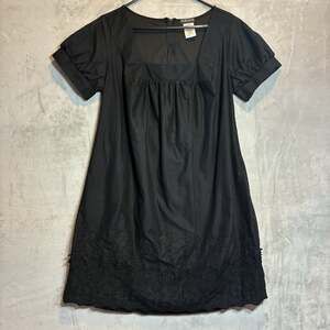 Vintage Tabloid Square Neck Babydoll Broderie Anglaise Dress Black Size 14